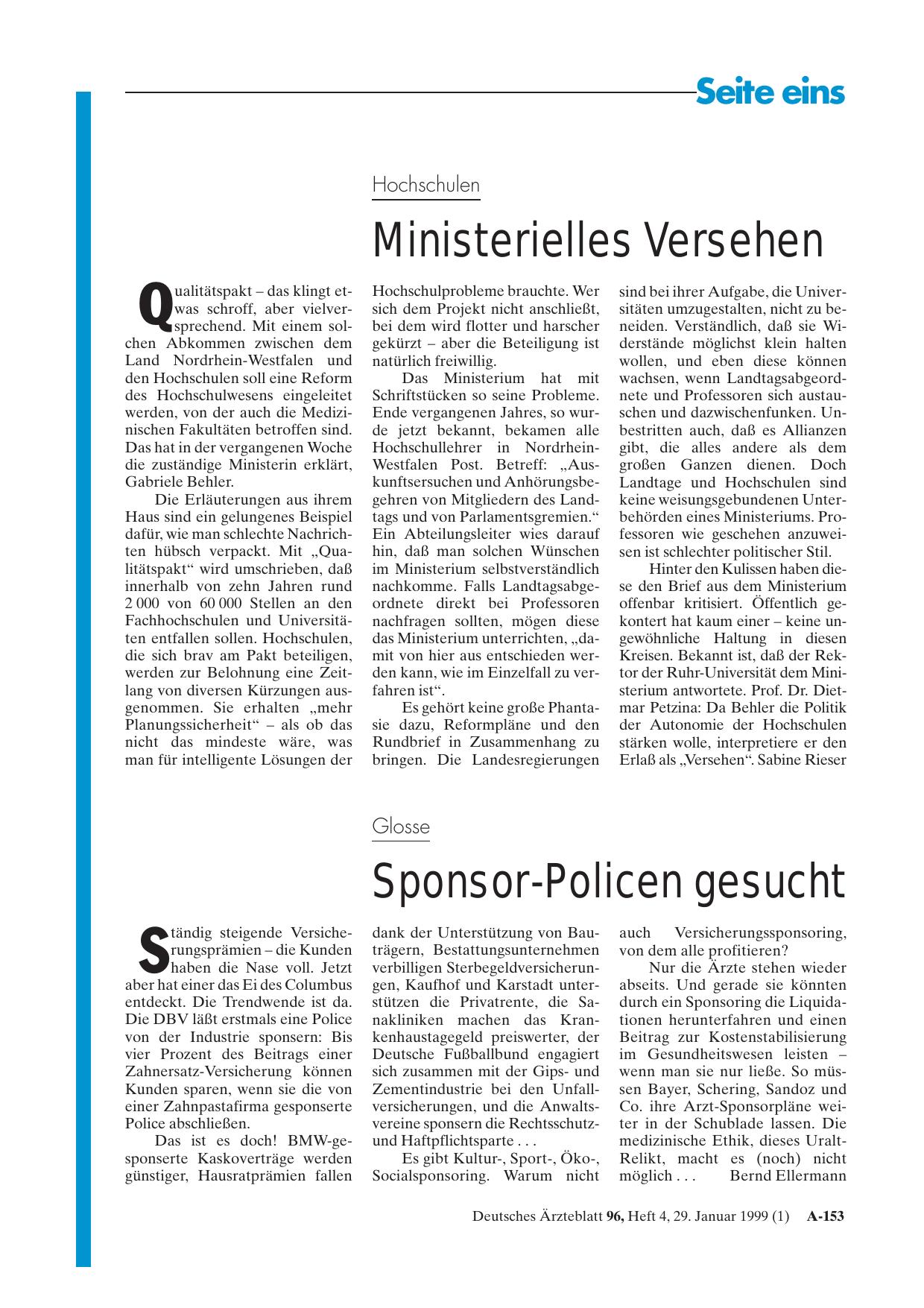 Vorschauseite 1: Hochschulen: Ministerielles Versehen