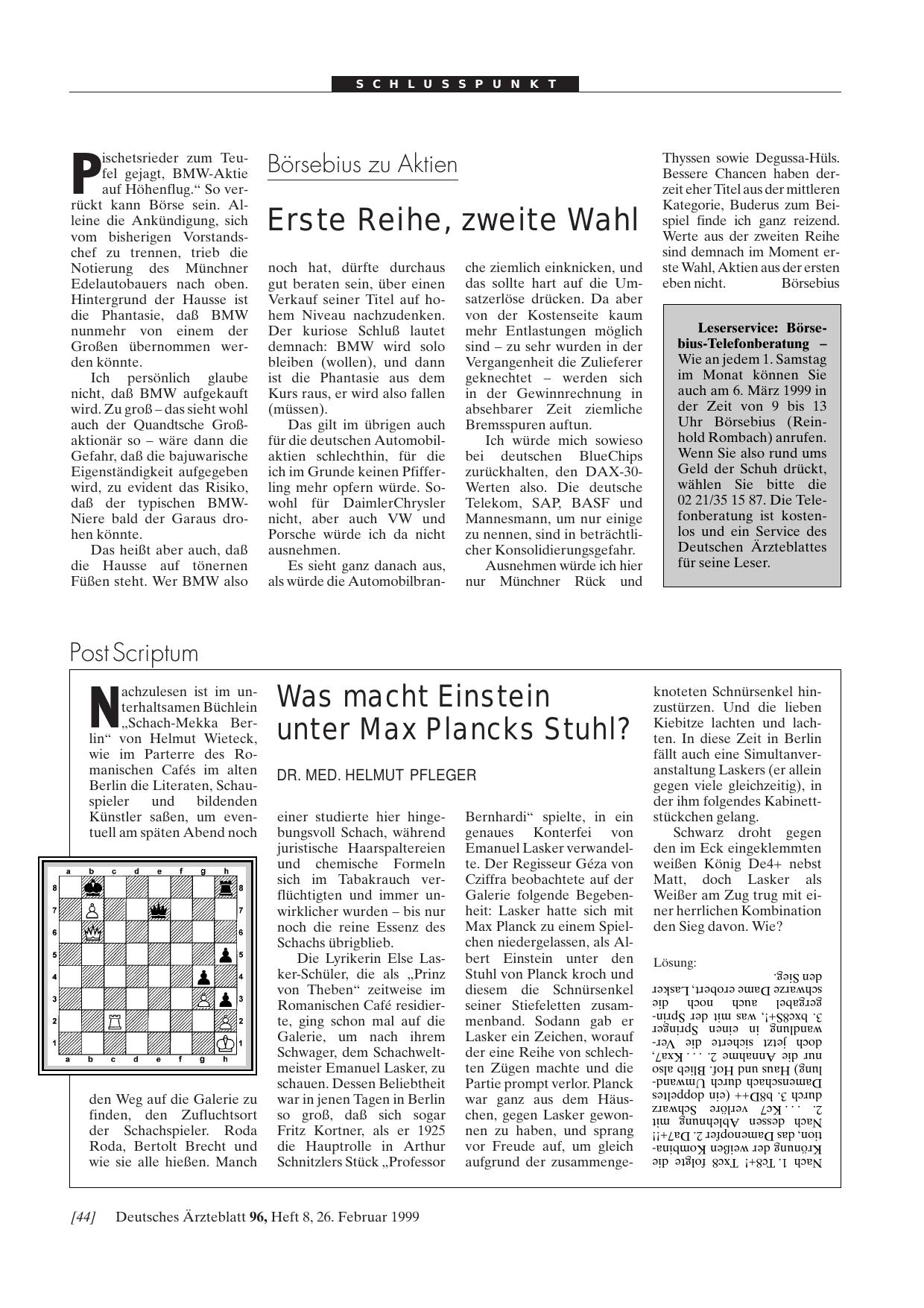 Vorschauseite 1: Börsebius zu Aktien: Erste Reihe, zweite Wahl