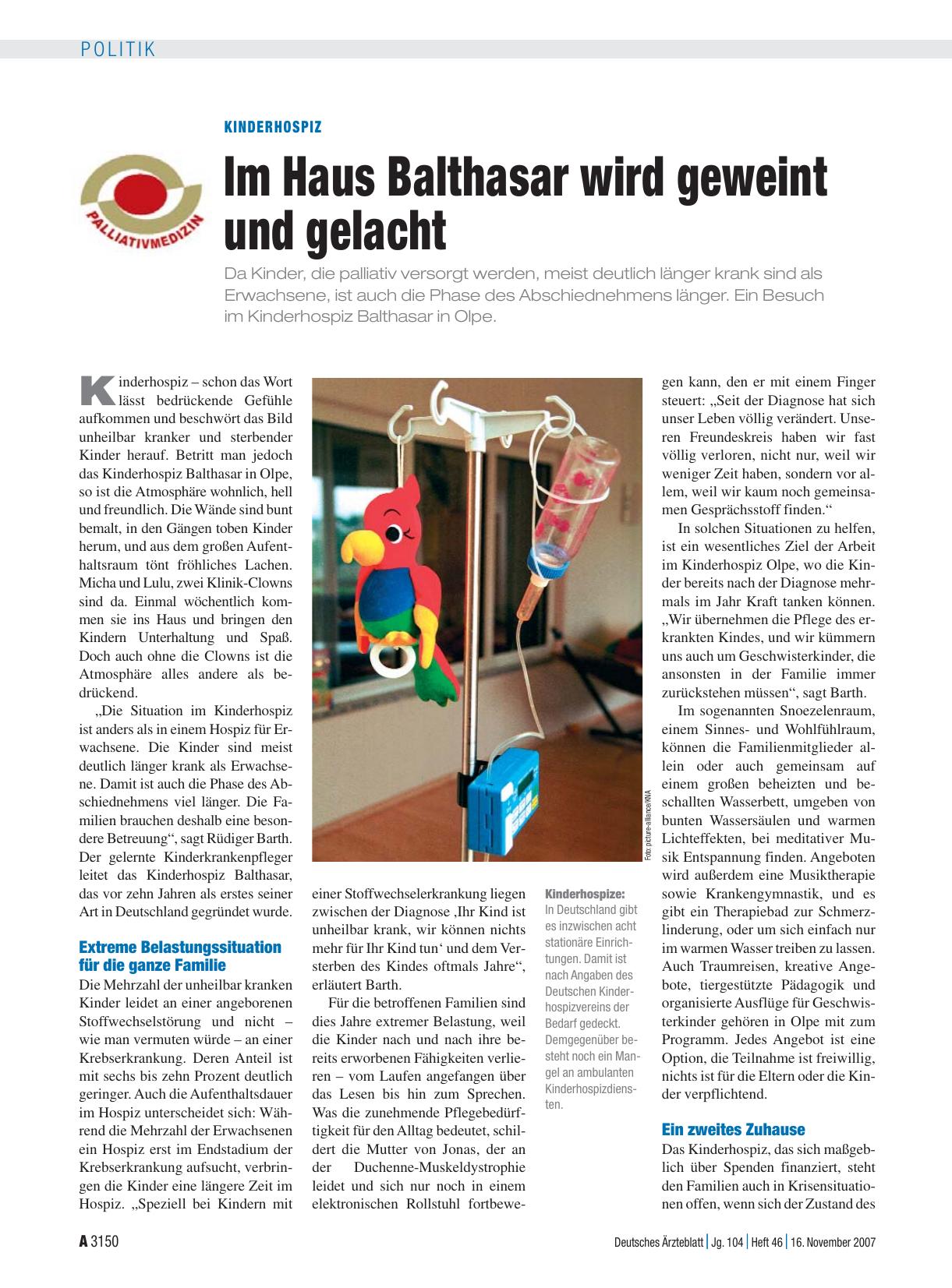 Vorschauseite 1: Kinderhospiz: Im Haus Balthasar wird geweint und gelacht
