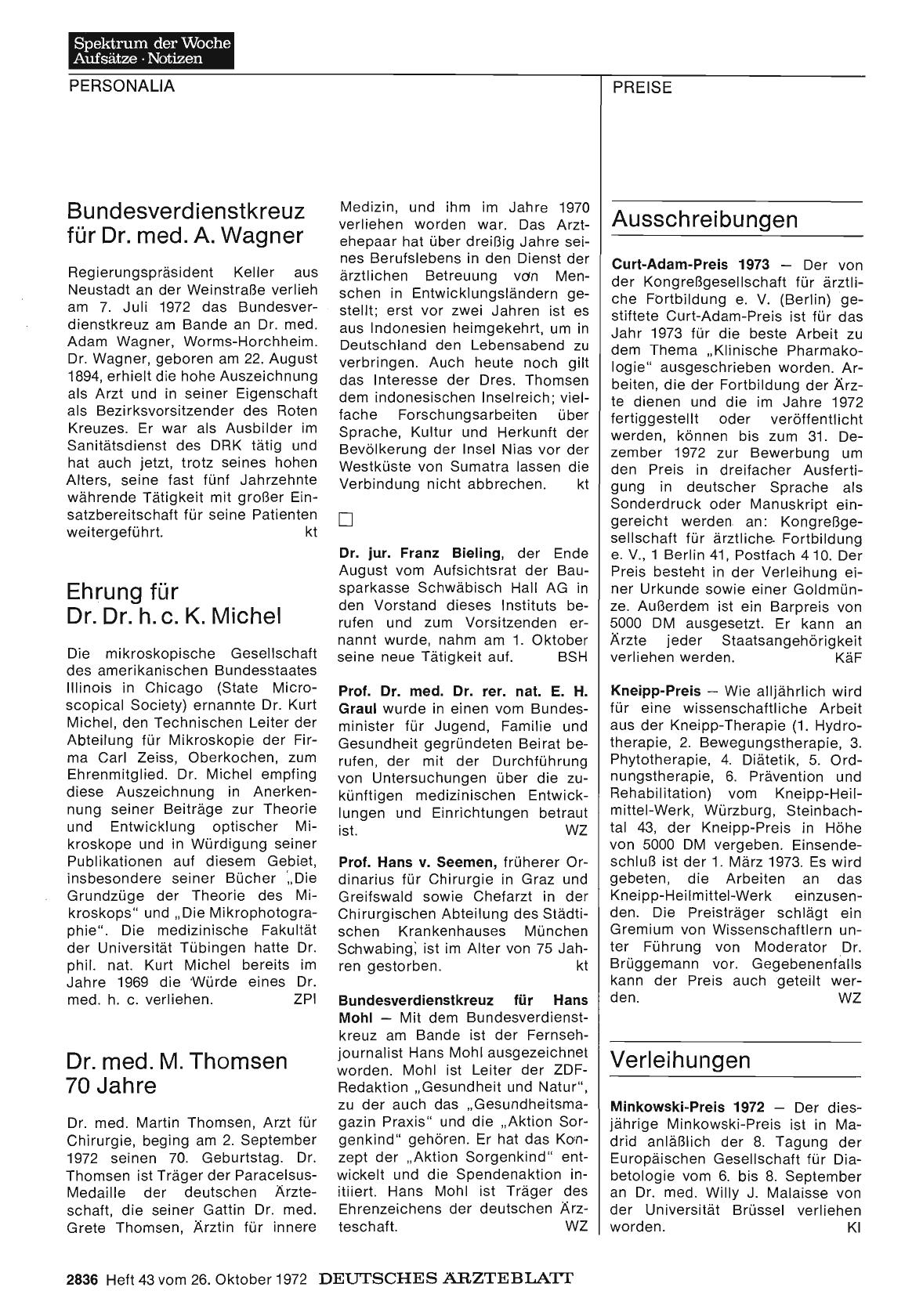 Vorschauseite 1: Bundesverdienstkreuz für Dr. med. A. Wagner