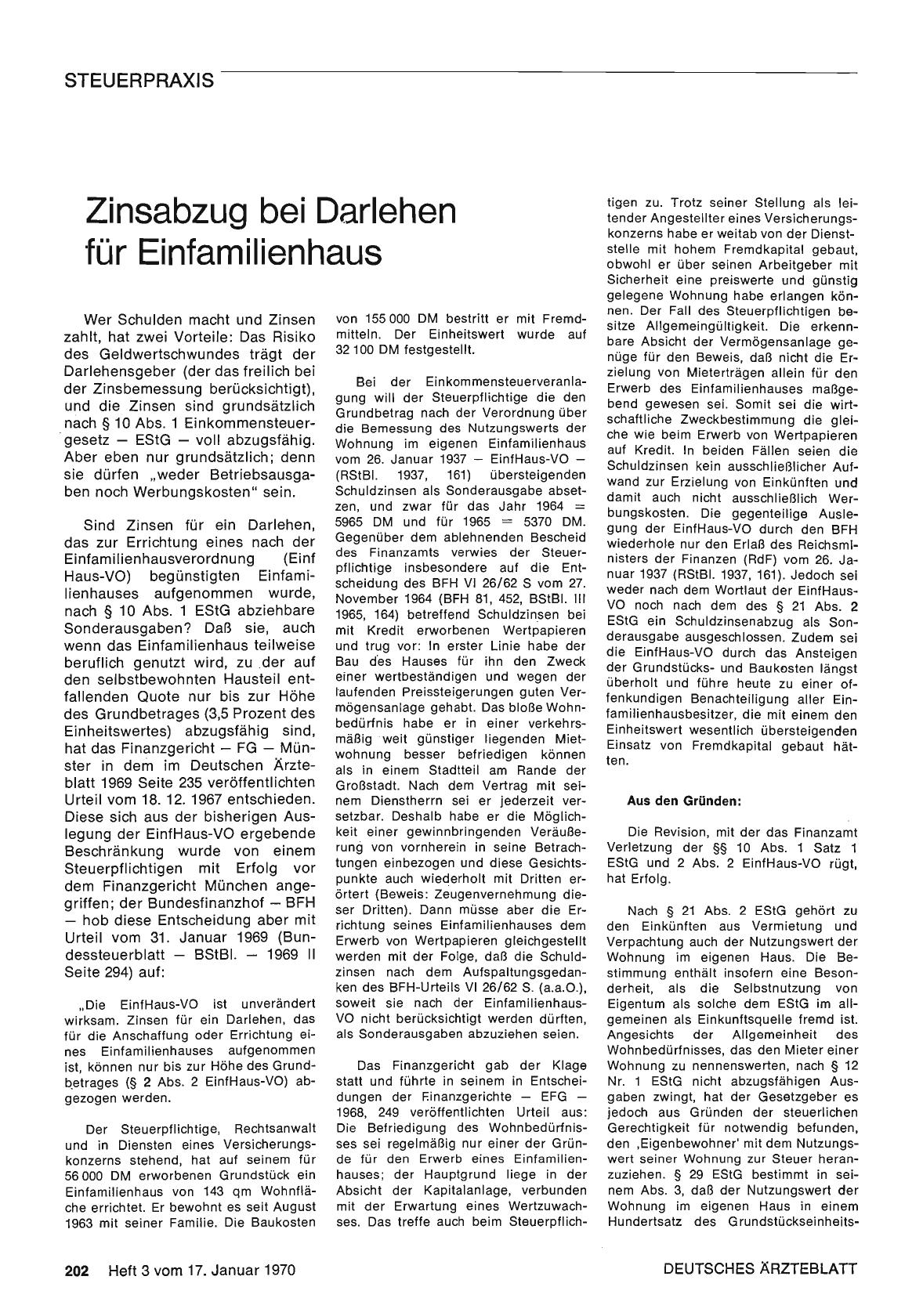 Vorschauseite 1: Zinsabzug bei Darlehen für Einfamilienhaus