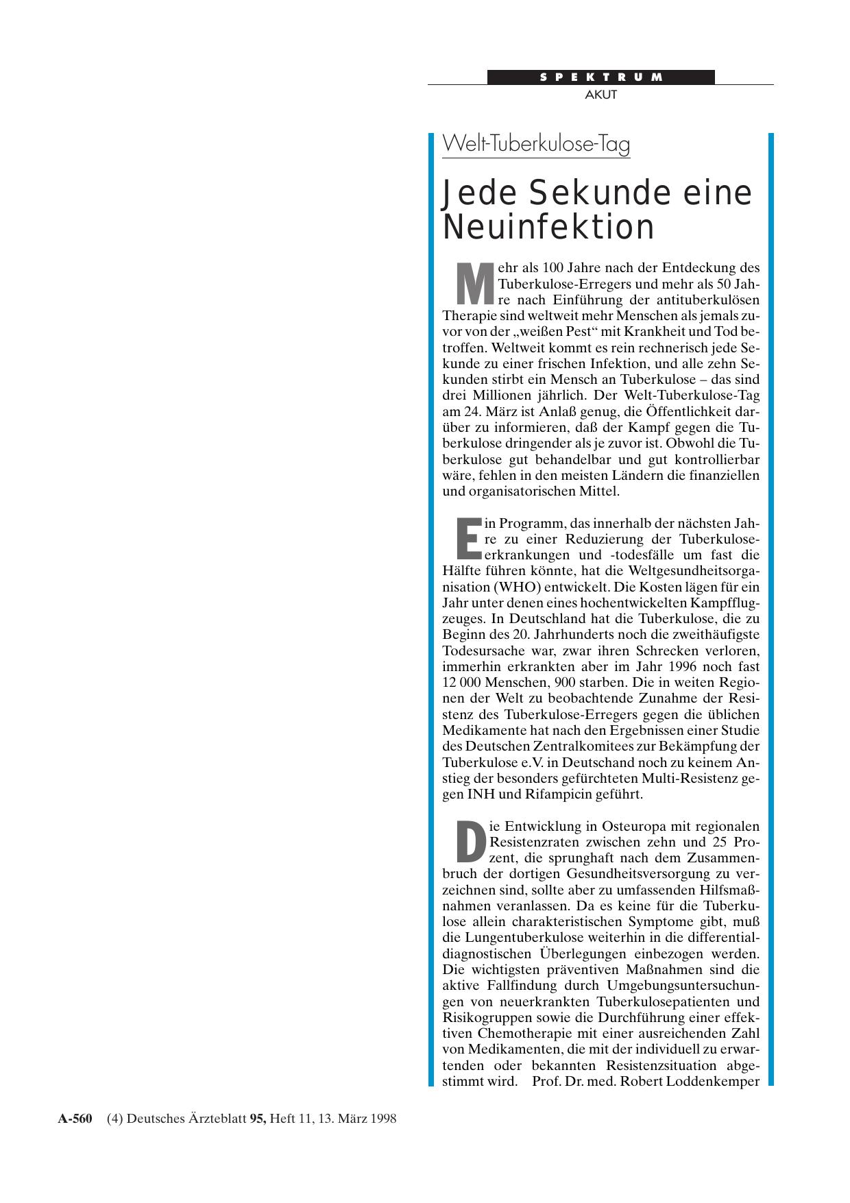Vorschauseite 1: Welt-Tuberkulose-Tag: Jede Sekunde eine Neuinfektion
