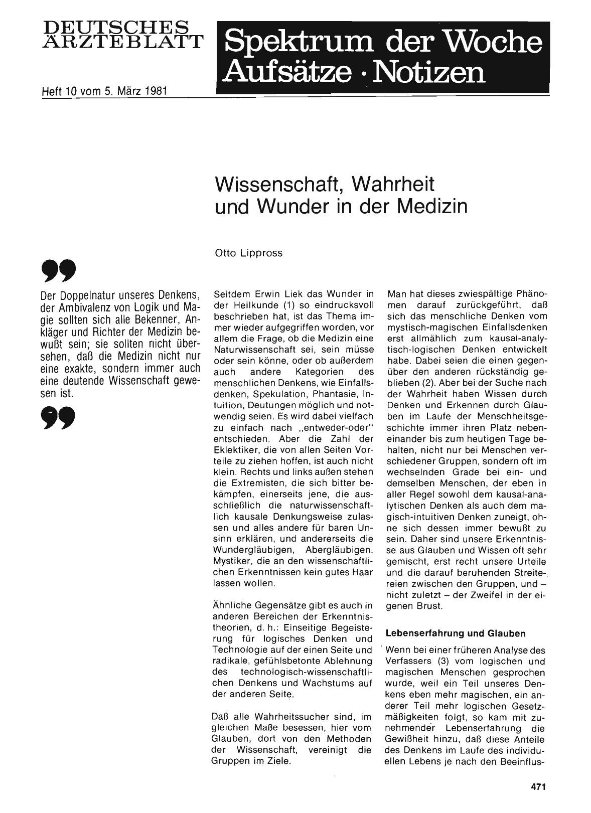 Vorschauseite 1: Wissenschaft, Wahrheit und Wunder in der Medizin