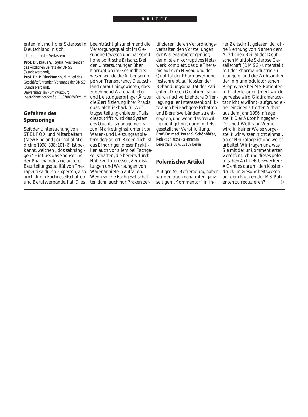 Vorschauseite 1: Therapie-Leitlinien: Polemischer Artikel