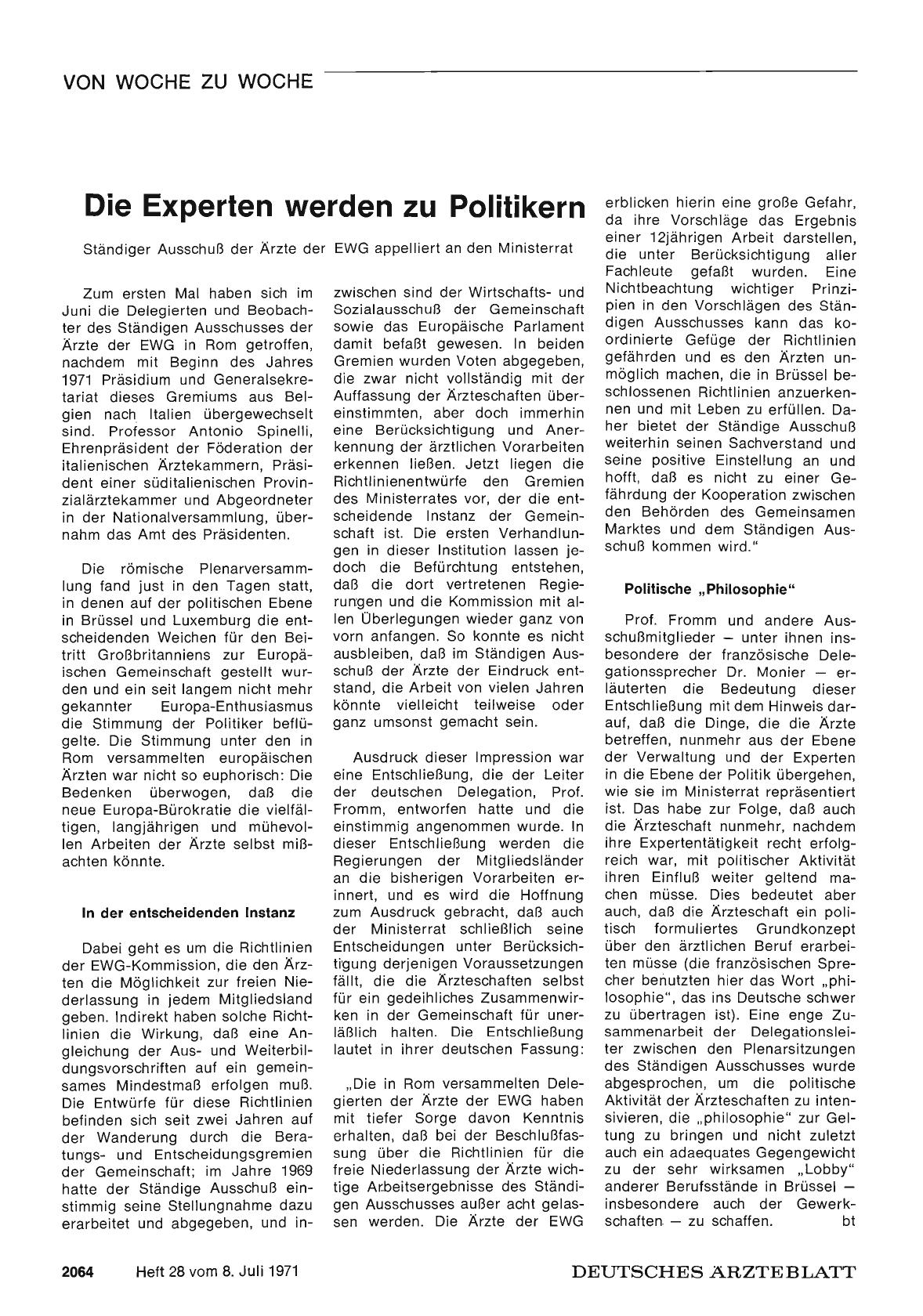 Vorschauseite 1: Die Experten werden zu Politikern