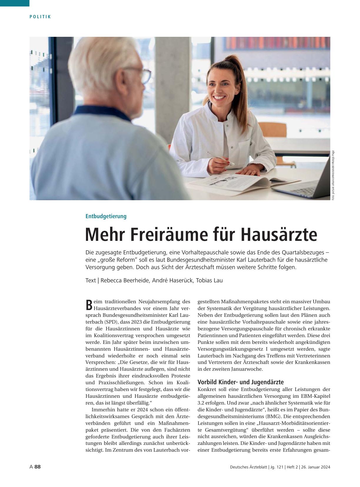 Vorschauseite 1: Entbürokratisierung: Mehr Freiräume für Hausärzte