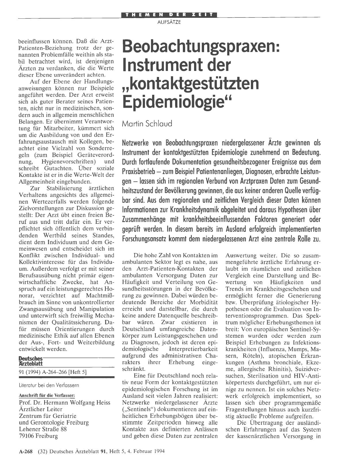 Vorschauseite 1: Beobachtungspraxen: Instrument der „kontaktgestützten Epidemiologie“