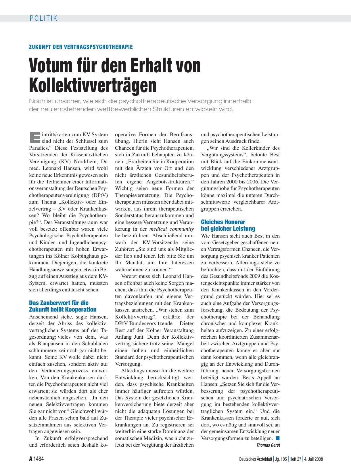 Vorschauseite 1: Zukunft der Vertragspsychotherapie: Votum für den Erhalt von Kollektivverträgen