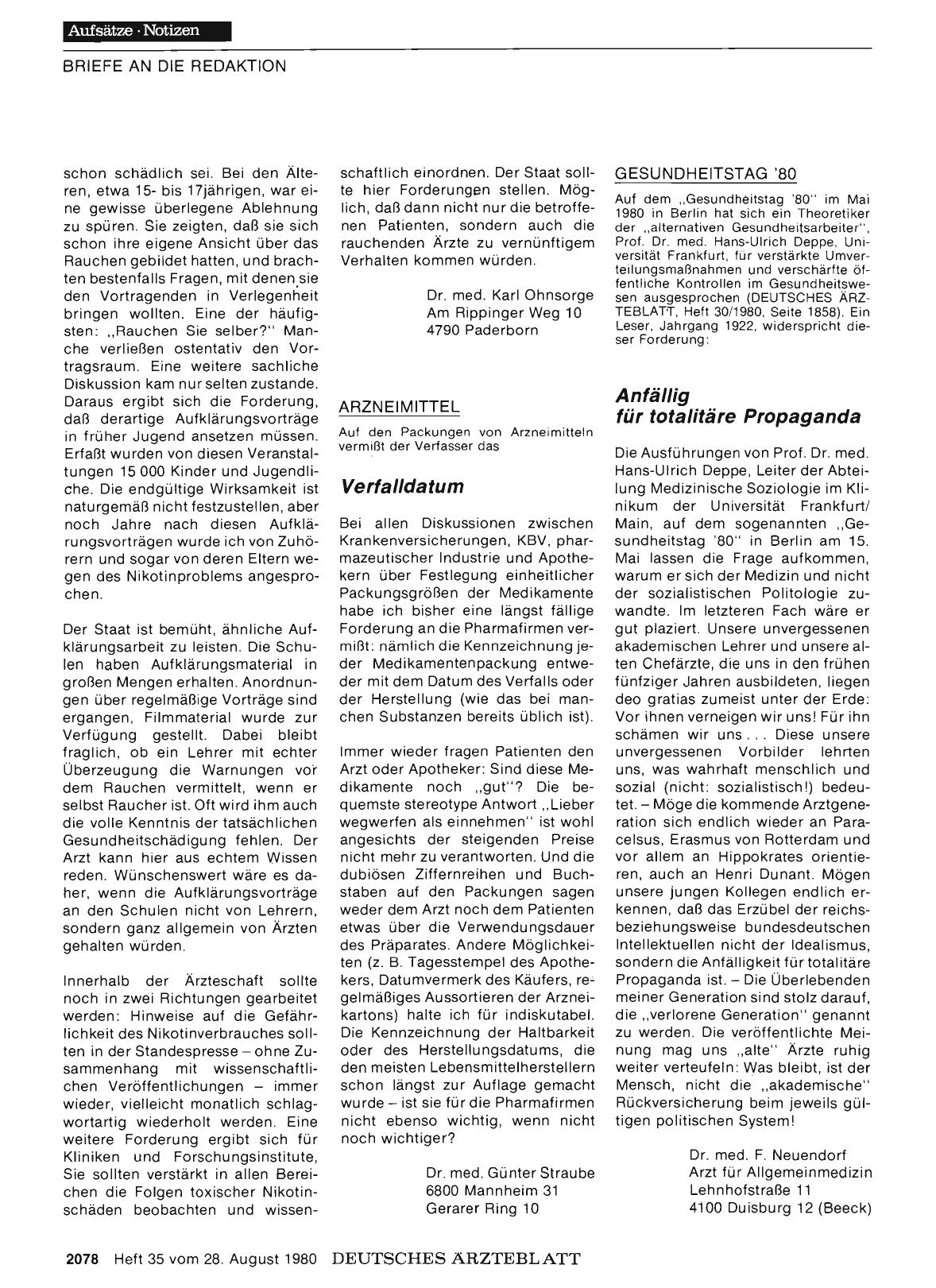 Vorschauseite 1: GESUNDHEITSTAG '80: Anfällig für totalitäre Propaganda