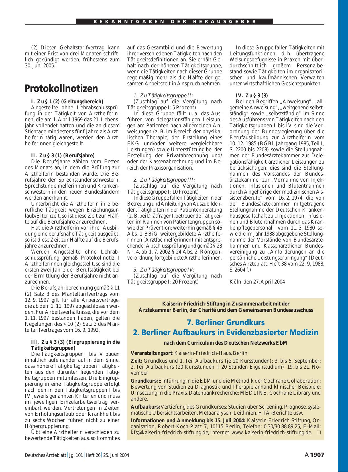 Vorschauseite 1: 7. Berliner Grundkurs: 2. Berliner Aufbaukurs in Evidenzbasierter Medizin