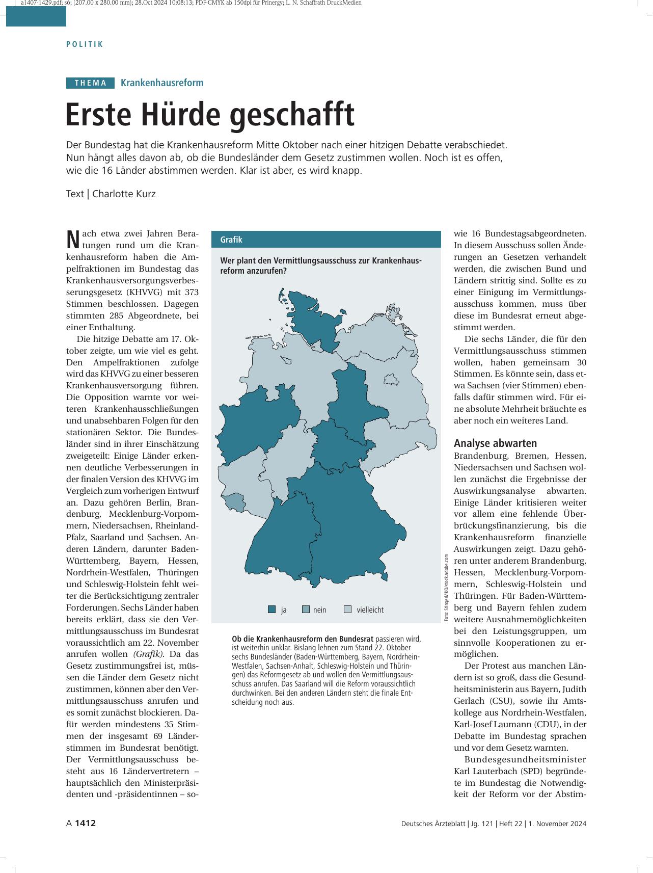 Vorschauseite 1: Krankenhausreform: Erste Hürde geschafft