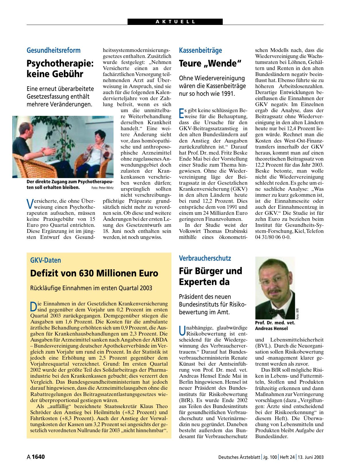 Vorschauseite 1: Gesundheitsreform – Psychotherapie: keine Gebühr