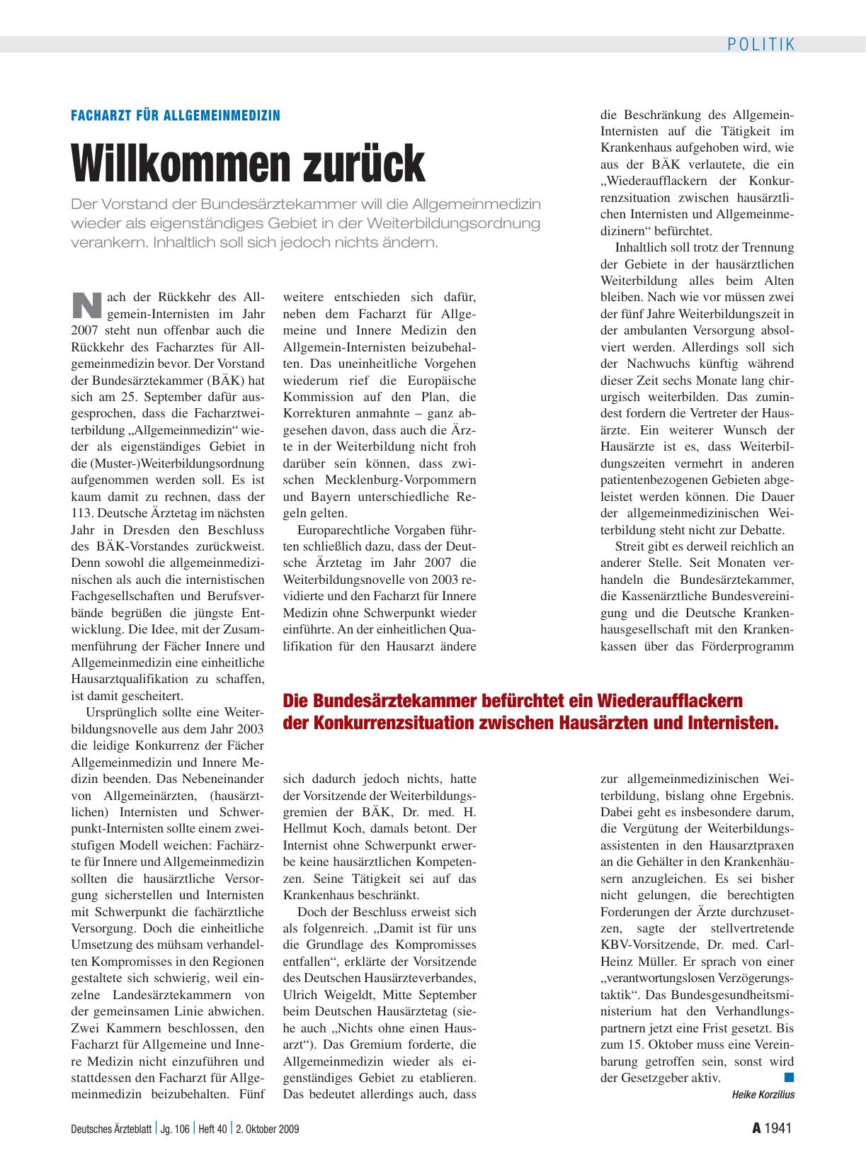 Vorschauseite 1: Facharzt für Allgemeinmedizin: Willkommen zurück
