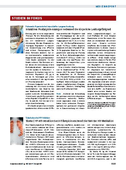 Vorschauseite 1: Pulmonale Hypertonie bei interstitieller Lungenerkrankung: Inhalatives Prostazyklin-Analogon verbessert die körperliche Leistungsfähigkeit