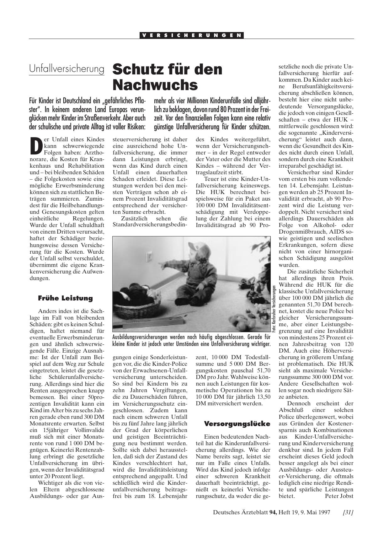 Vorschauseite 1: Unfallversicherung: Schutz für den Nachwuchs