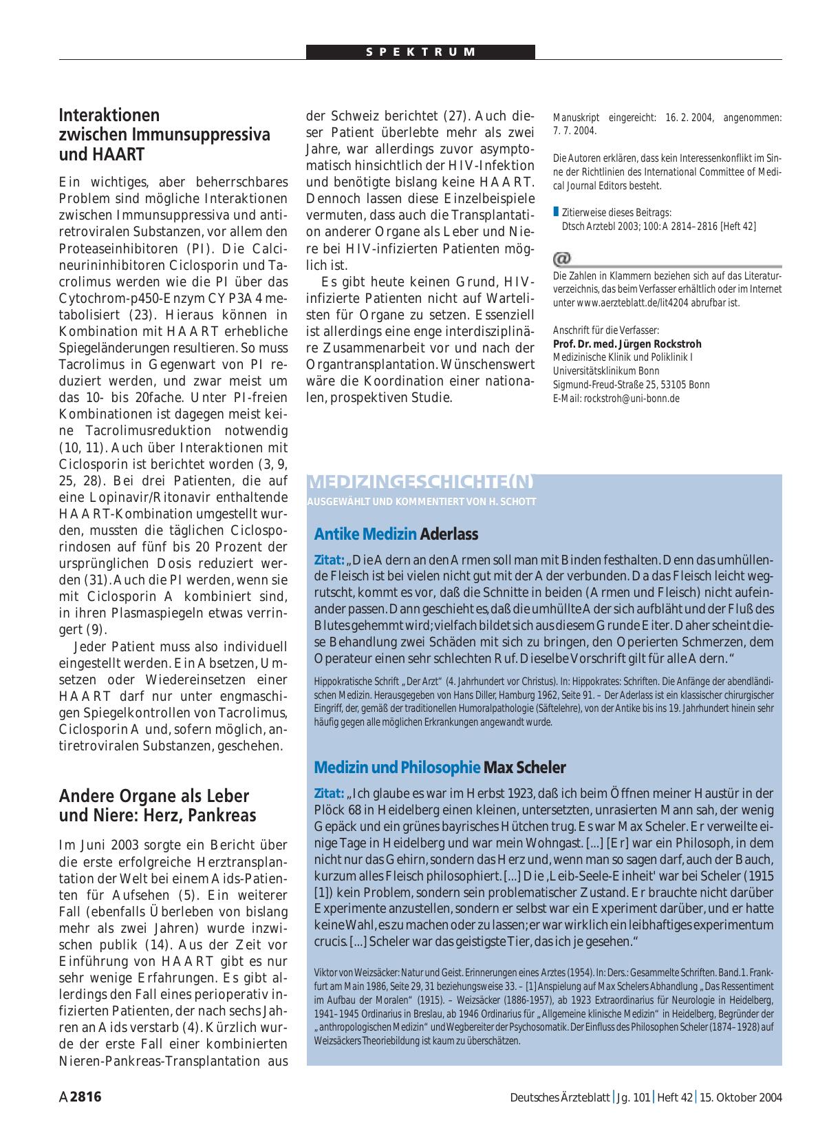 Vorschauseite 1: Medizingeschichte(n): Medizin und Philosophie – Max Scheler