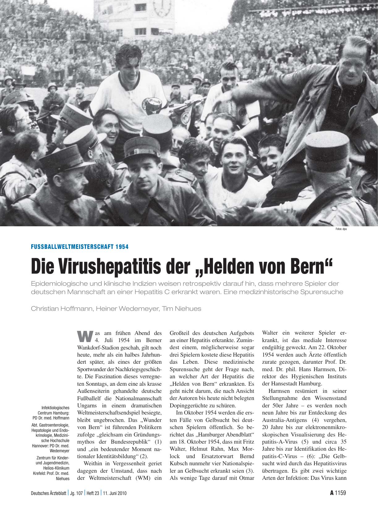 Vorschauseite 1: Fussballweltmeisterschaft 1954: Die Virushepatitis der „Helden von Bern“