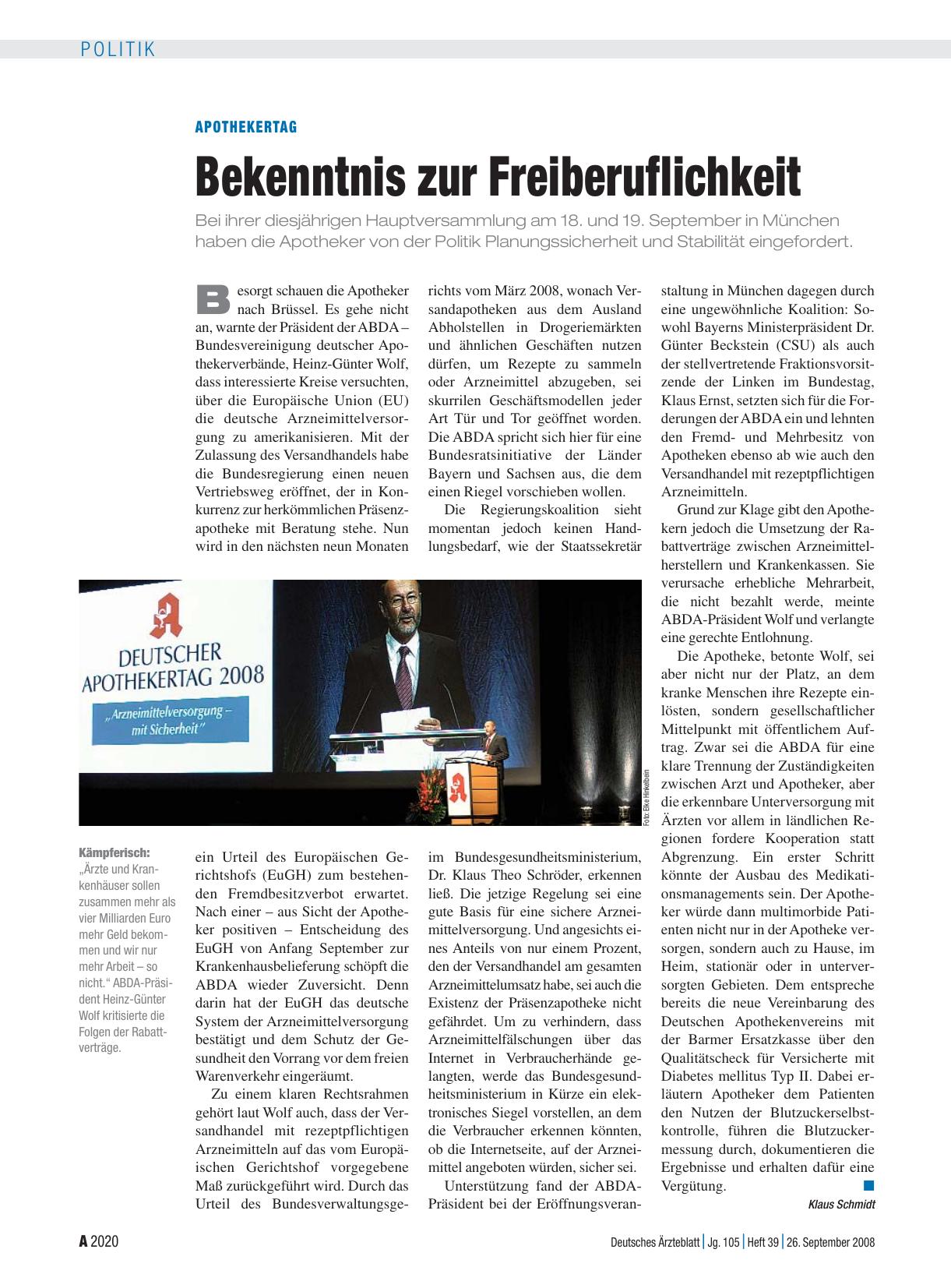 Vorschauseite 1: Apothekertag: Bekenntnis zur Freiberuflichkeit