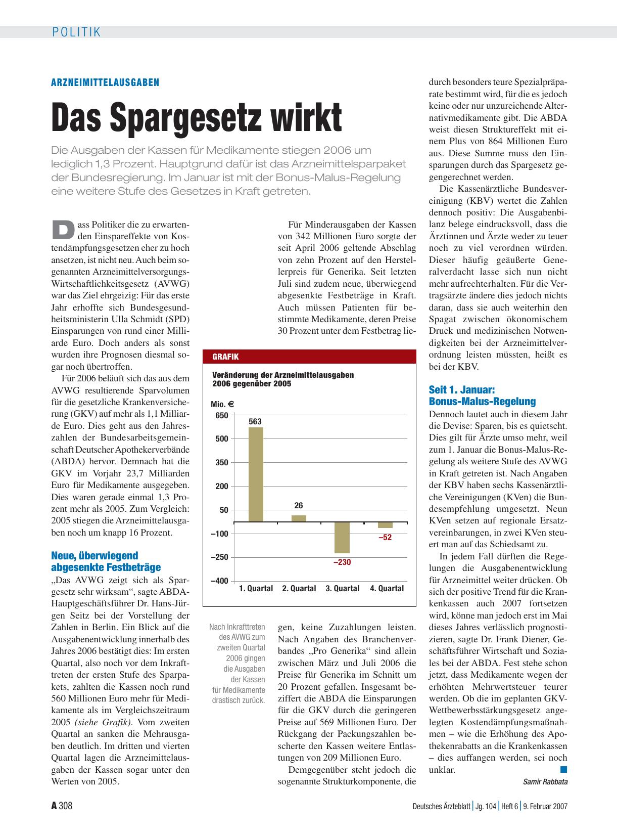 Vorschauseite 1: Arzneimittelausgaben: Das Spargesetz wirkt