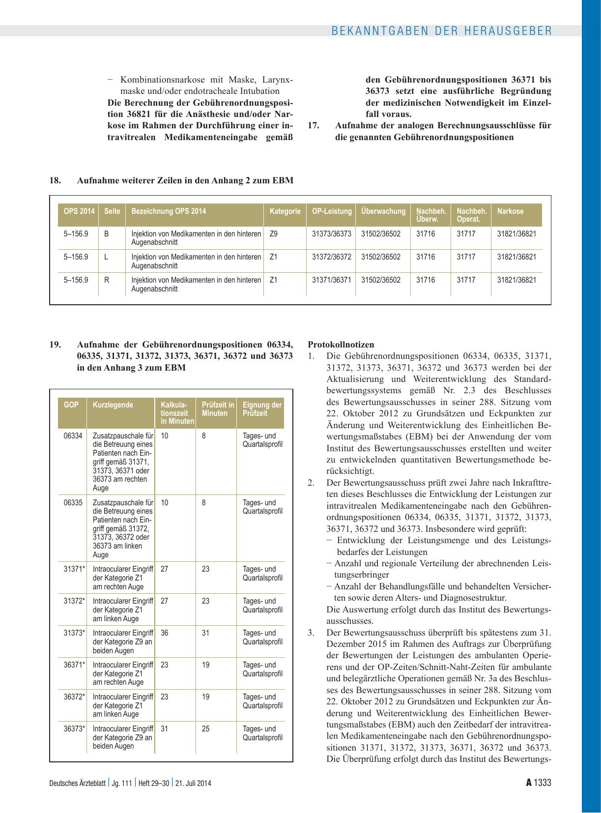Vorschauseite 5: Beschluss des Bewertungsausschusses nach § 87 Abs. 1 Satz 1 SGB V in seiner 328. Sitzung am 25. Juni 2014 zur Änderung des Einheitlichen Bewertungsmaßstabes (EBM)