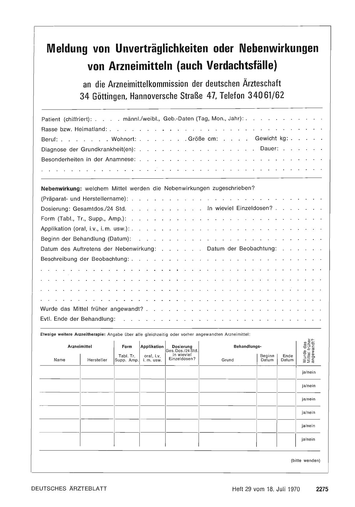 Vorschauseite 1: Meldung von Unverträglichkeiten oder Nebenwirkungen von Arzneimitteln