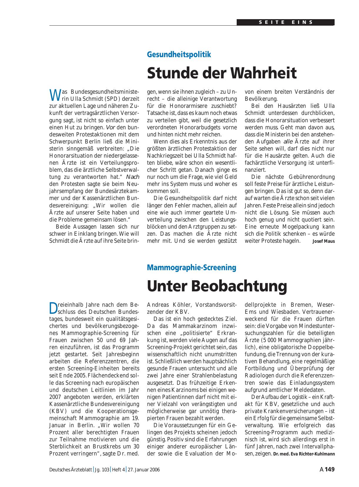 Vorschauseite 1: Gesundheitspolitik: Stunde der Wahrheit