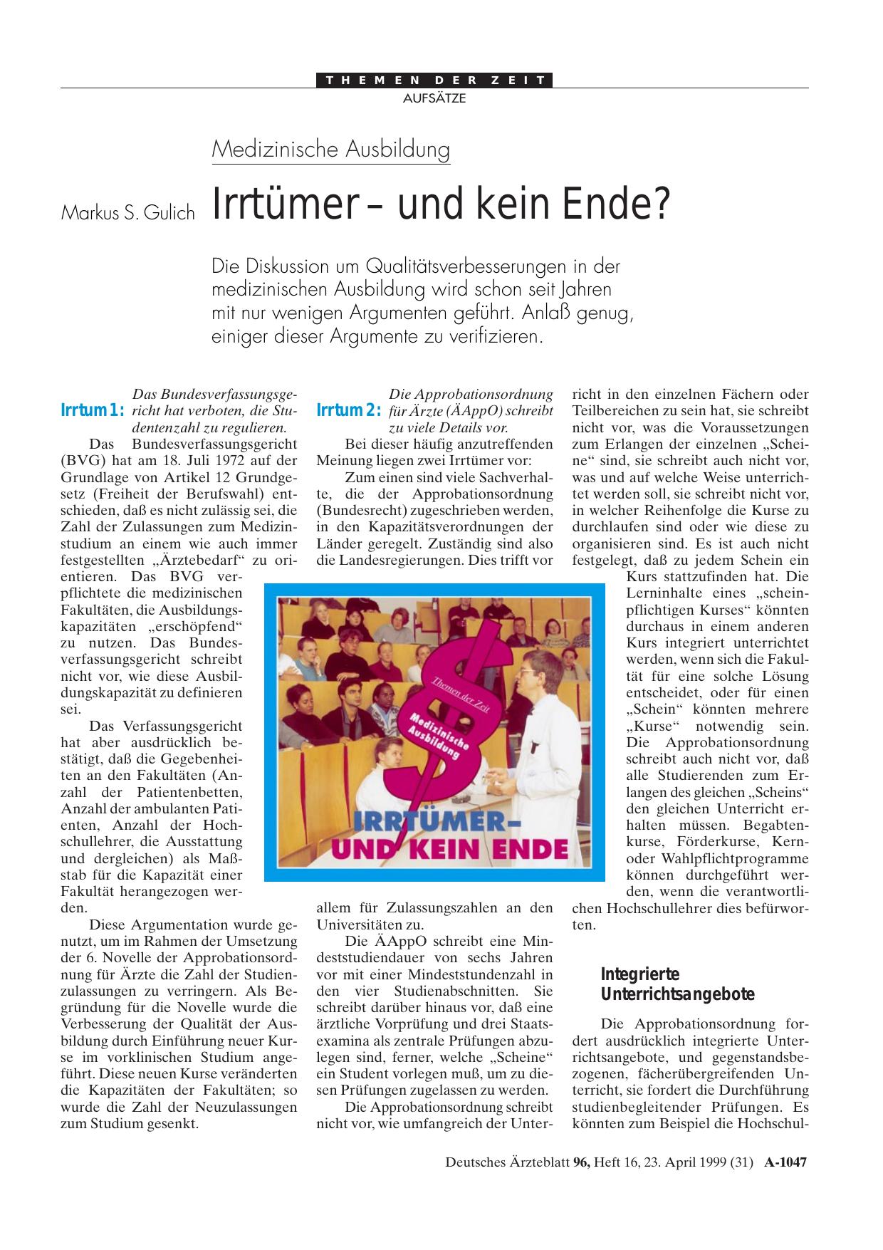 Vorschauseite 1: Medizinische Ausbildung: Irrtümer - und kein Ende?