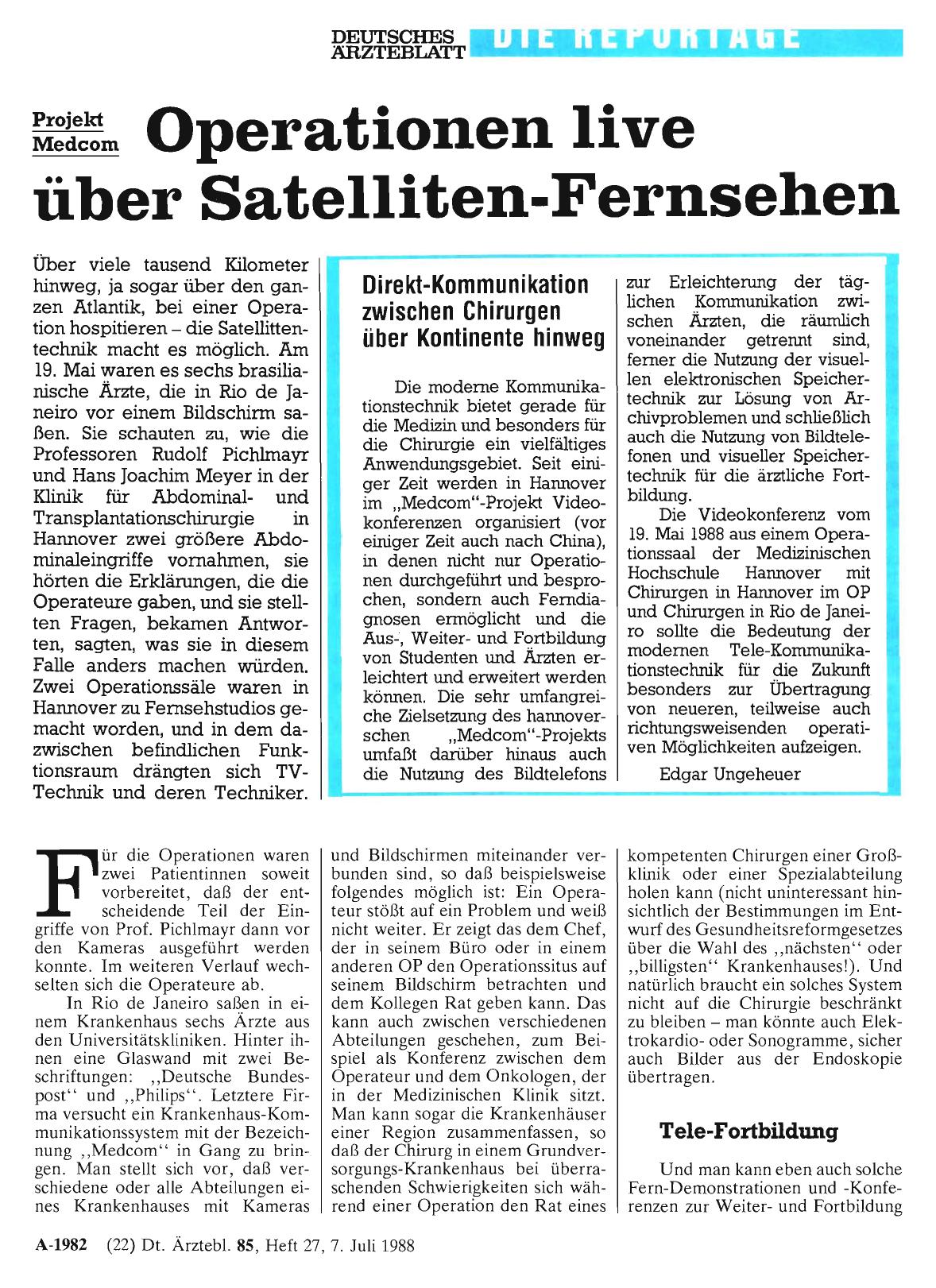 Vorschauseite 1: Direkt-Kommunikation zwischen Chirurgen über Kontinente hinweg