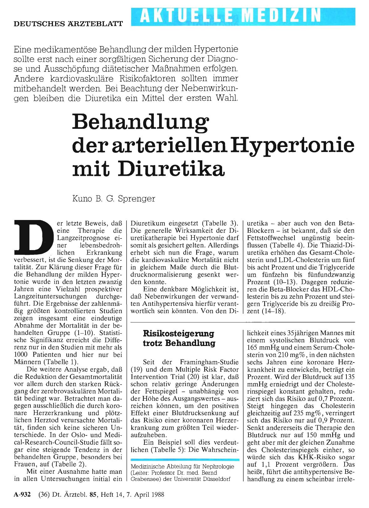 Vorschauseite 1: Behandlung der arteriellen Hypertonie mit Diuretika