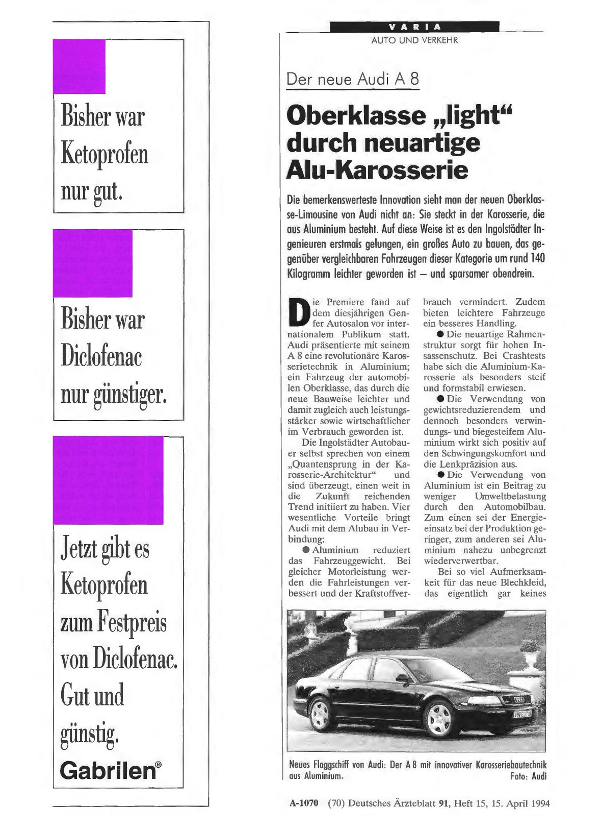 Vorschauseite 1: Der neue Audi A 8 Oberklasse „light“ durch neuartige Alu-Karosserie