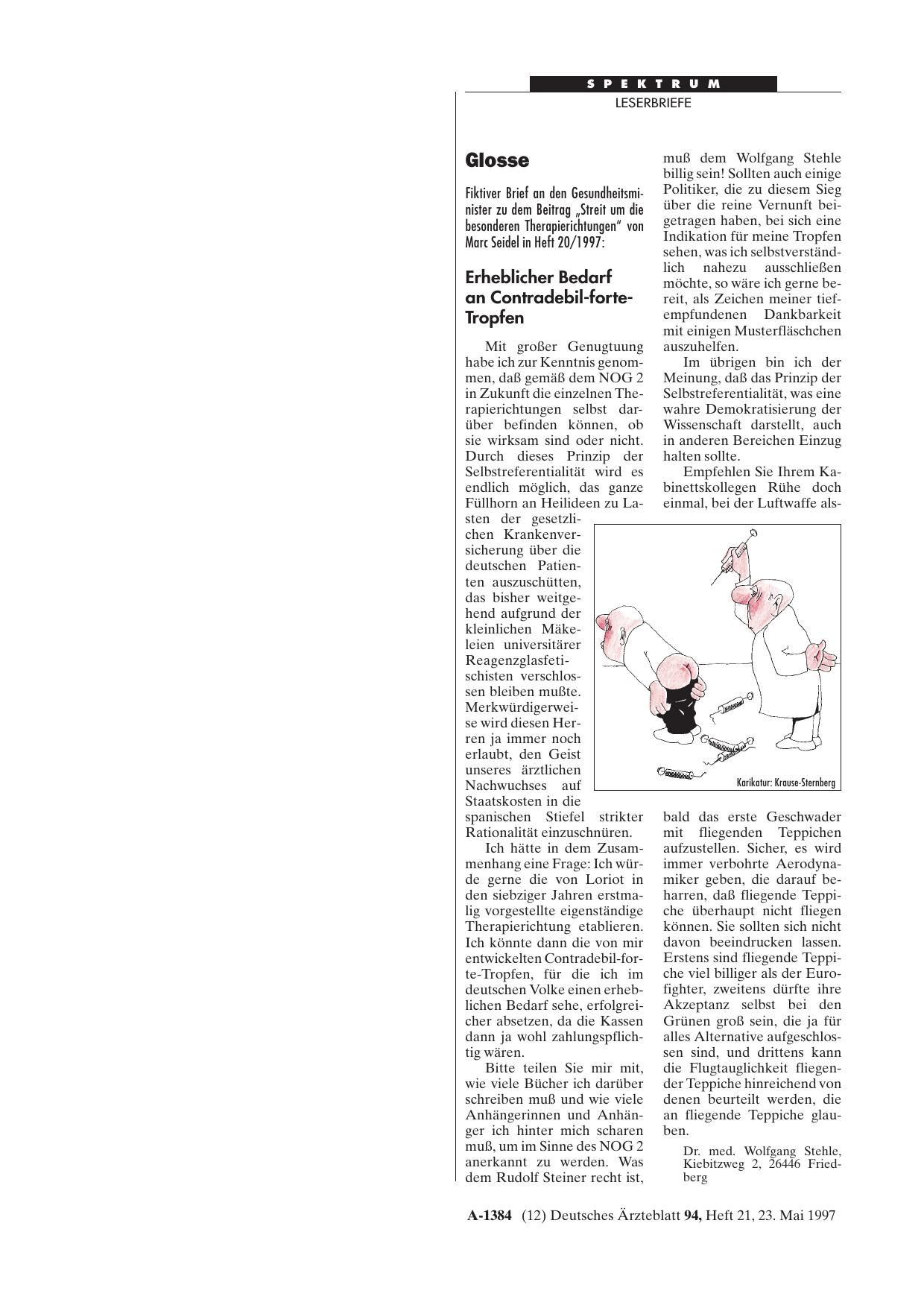 Vorschauseite 1: Glosse: Erheblicher Bedarf an Contradebil-forte-Tropfen