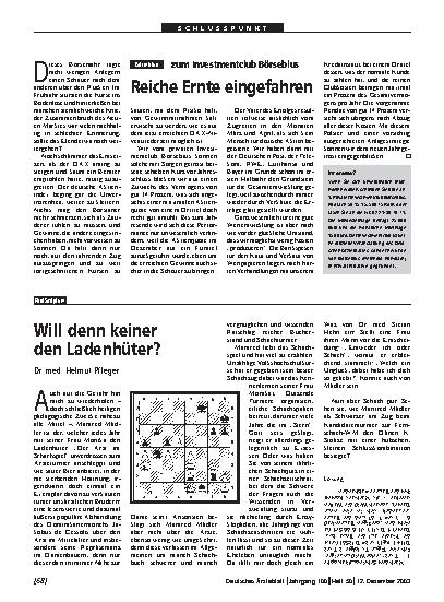Vorschauseite 1: zum Investmentclub Börsebius: Reiche Ernte eingefahren