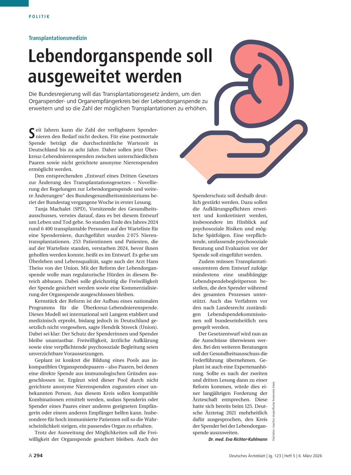Vorschauseite 1: Transplantationsmedizin: Lebendorganspende soll ausgeweitet werden