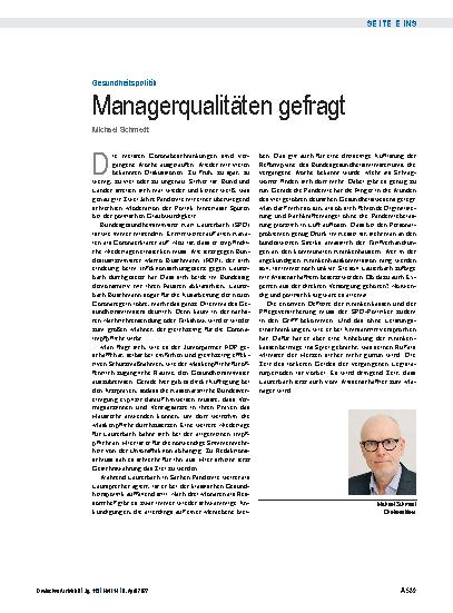 Vorschauseite 1: Gesundheitspolitik: Managerqualitäten gefragt