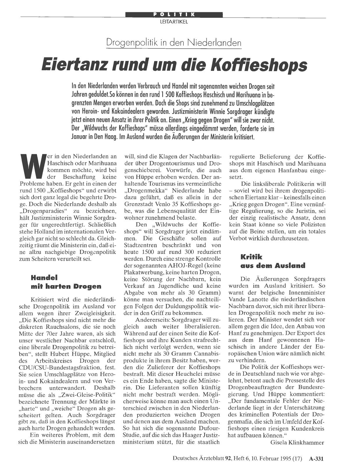 Vorschauseite 1: Drogenpolitik in den Niederlanden: Eiertanz rund um die Koffieshops