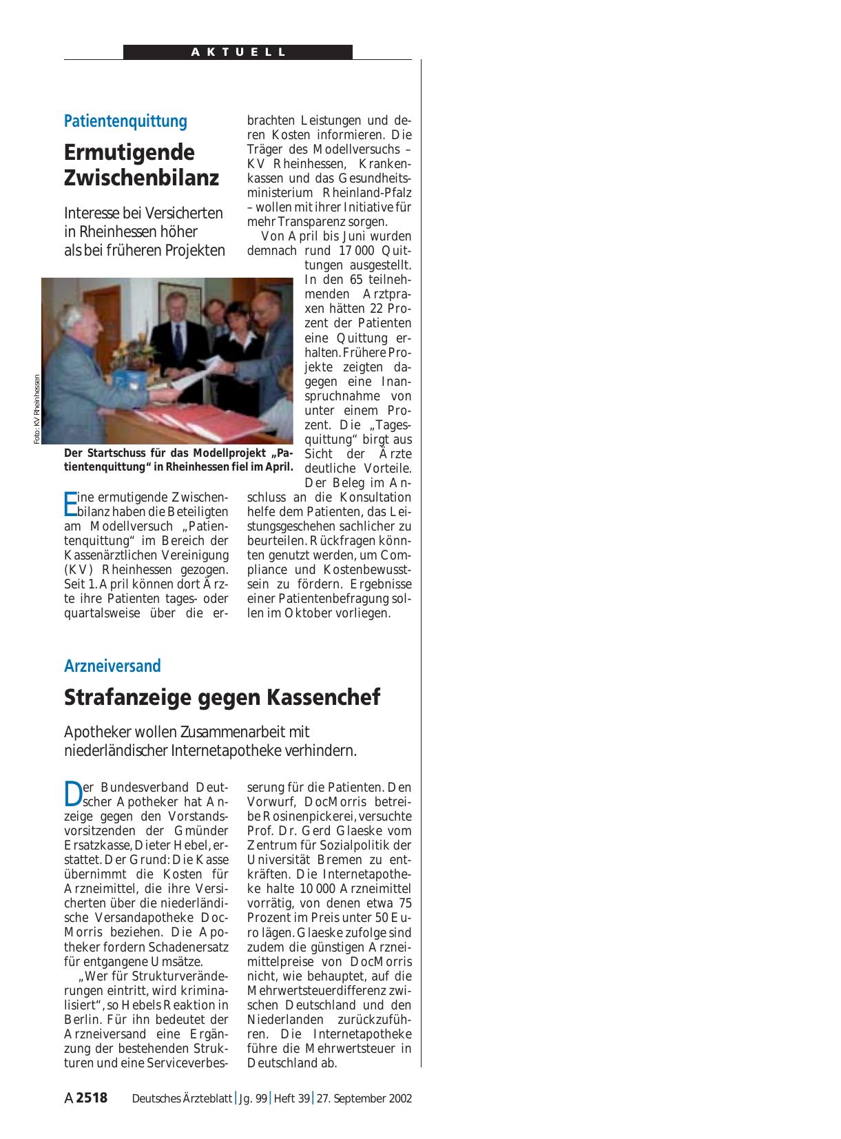 Vorschauseite 1: Patientenquittung: Ermutigende Zwischenbilanz
