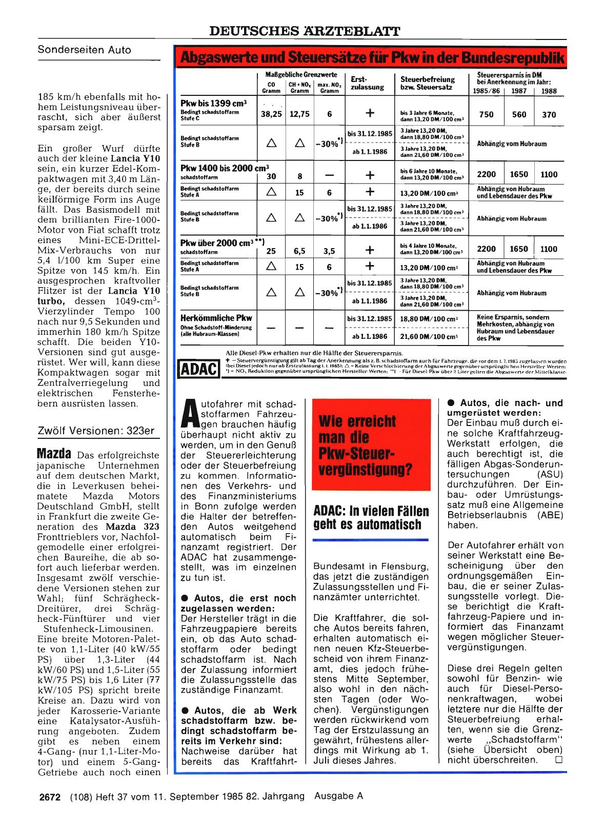 Vorschauseite 1: Abgaswerte und Steuersätze für Pkw in der Bundesrepublik