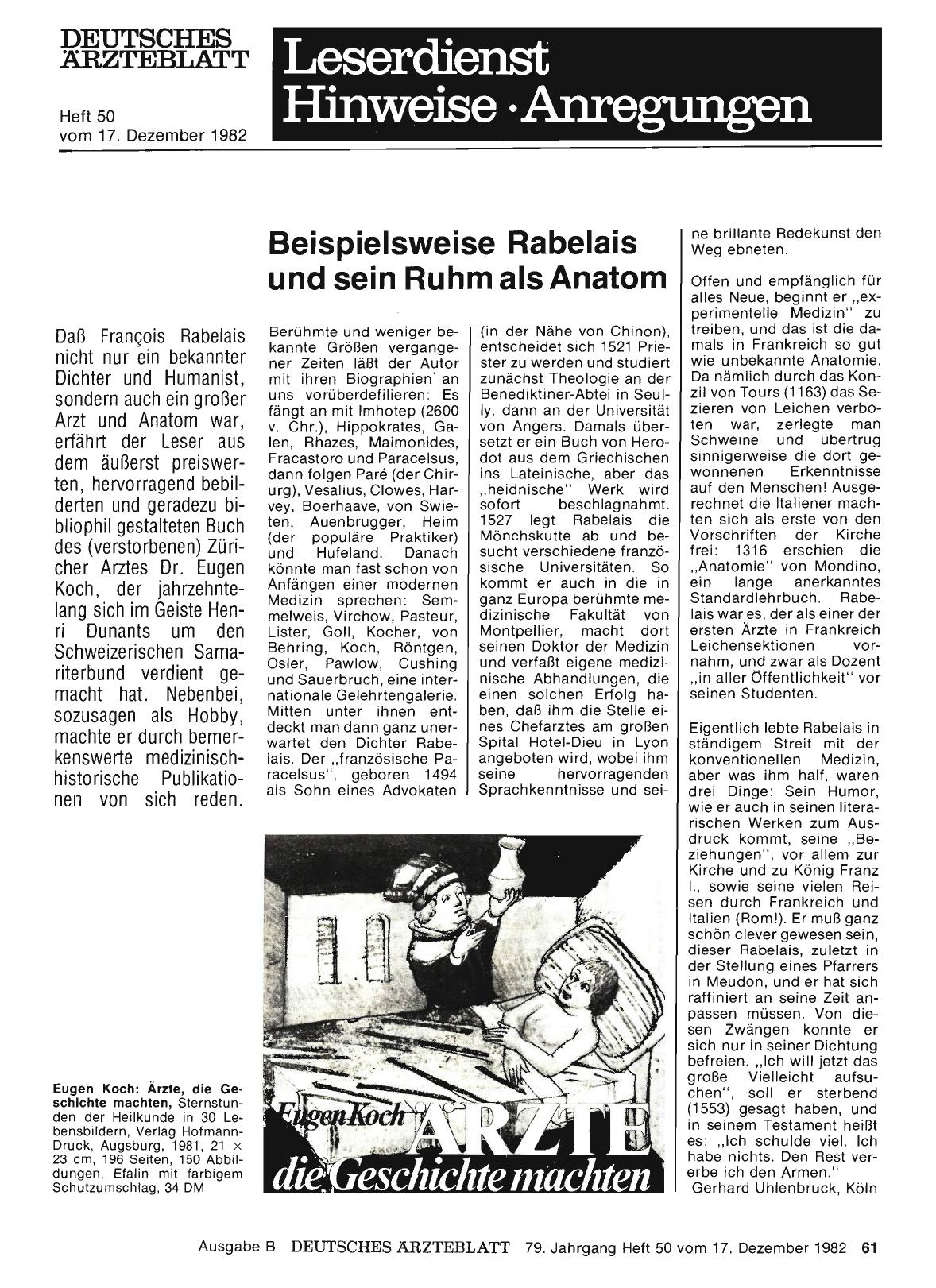 Vorschauseite 1: Beispielsweise Rabelais und sein Ruhm als Anatom