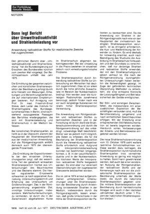 Vorschauseite 1: Bonn legt Bericht über Umweltradioaktivität und Strahlenbelastung vor: Anwendung radioaktiver Stoffe für medizinische Zwecke hat zugenommen