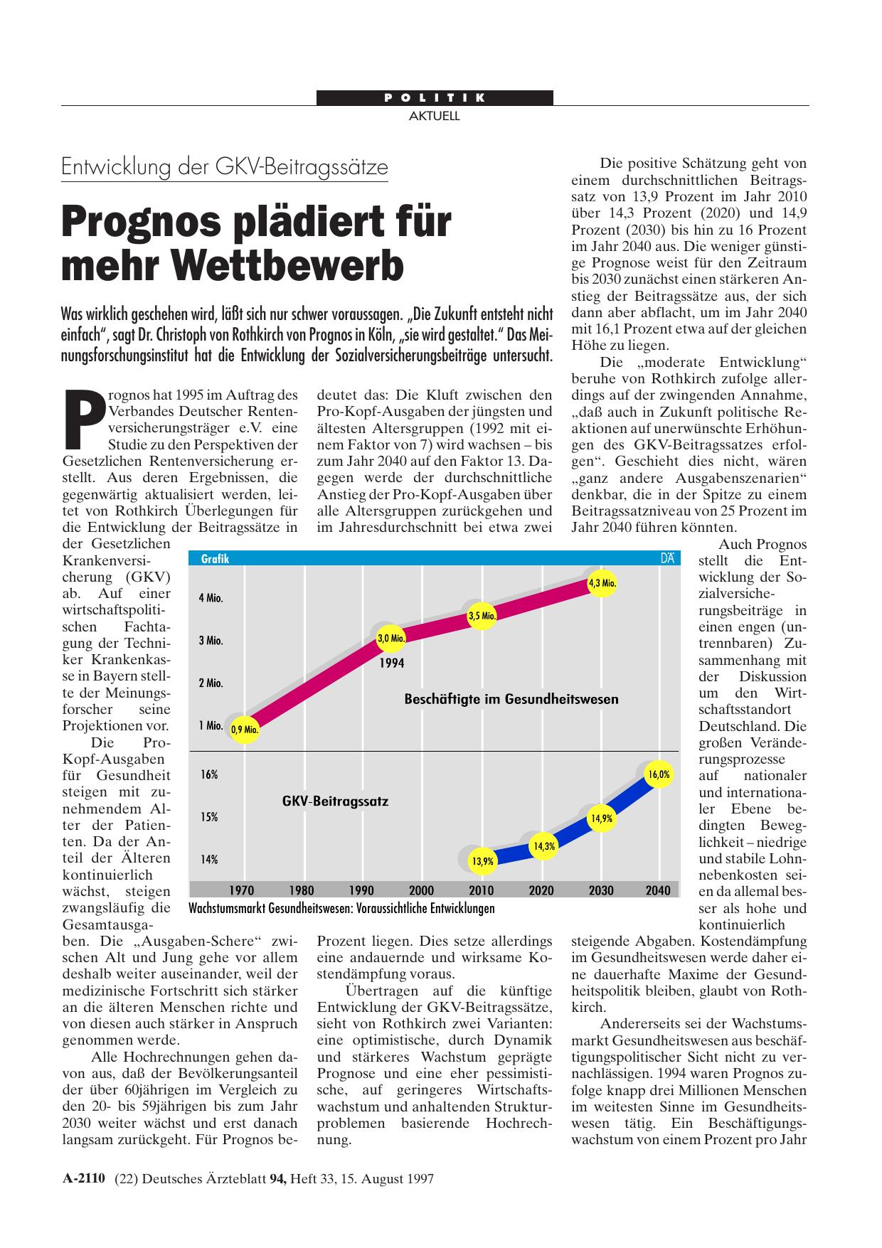 Vorschauseite 1: Entwicklung der GKV-Beitragssätze: Prognos plädiert für mehr Wettbewerb