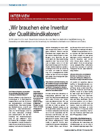 Vorschauseite 1: Interview mit Prof. Dr. med. Claus-Dieter Heidecke, Leiter des Instituts für Qualitätssicherung und Transparenz im Gesundheitswesen (IQTIG): „Wir brauchen eine Inventur der Qualit…