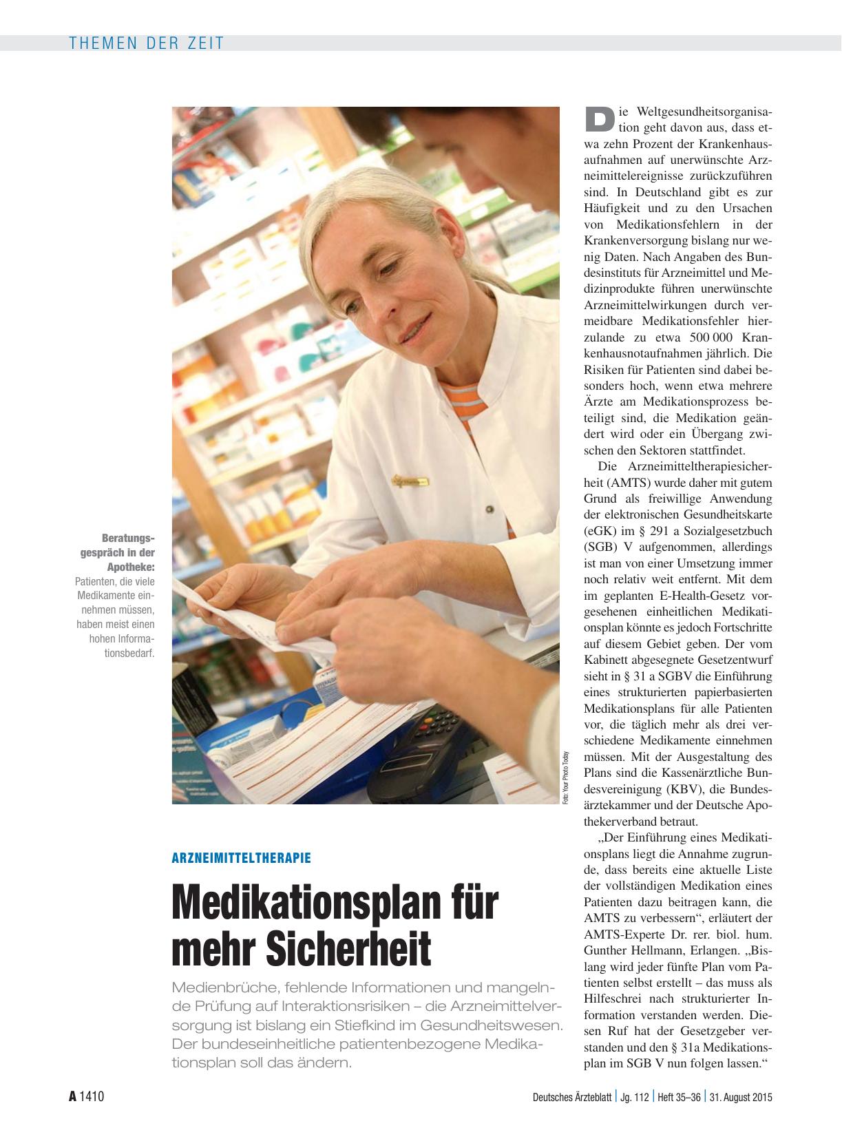Vorschauseite 1: Arzneimitteltherapie: Medikationsplan für mehr Sicherheit