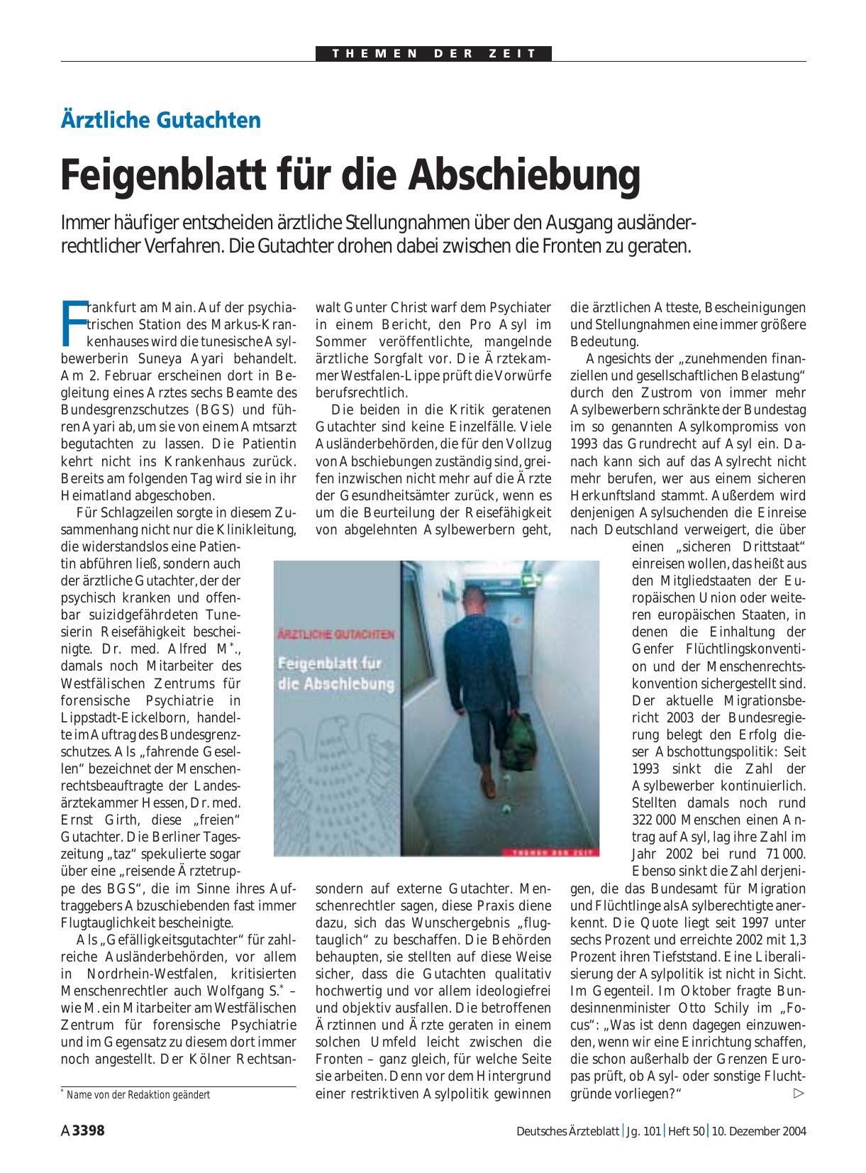 Vorschauseite 1: Ärztliche Gutachten: Feigenblatt für die Abschiebung