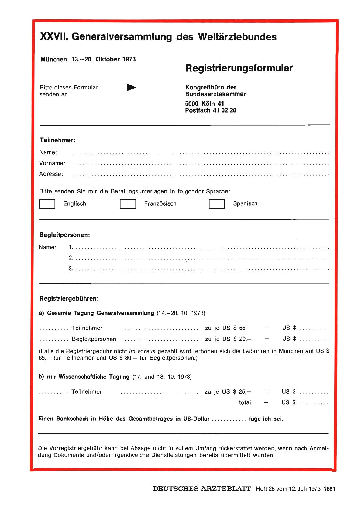 Vorschauseite 1: XXVII. Generalversammlung des Weitärztebundes: Registrierungsformular
