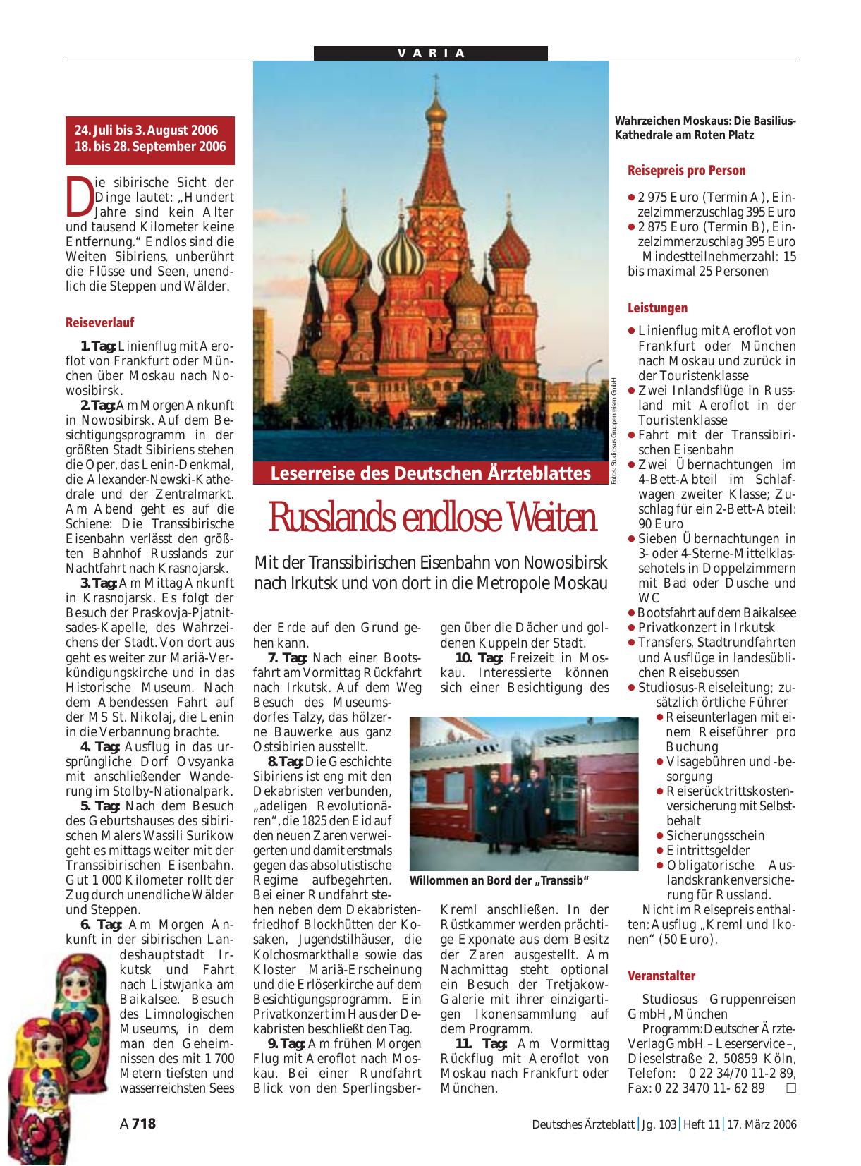 Vorschauseite 1: Russlands endlose Weiten: Mit der Transsibirischen Eisenbahn von Nowosibirsk nach Irkutsk und von dort in die Metropole Moskau