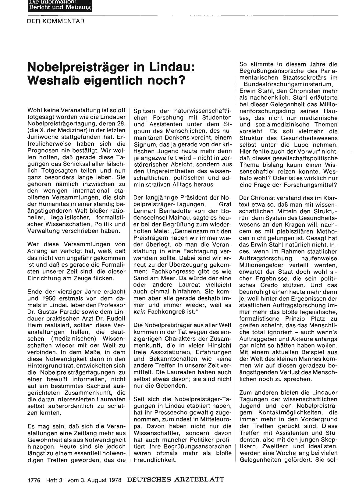 Vorschauseite 1: Nobelpreisträger in Lindau: Weshalb eigentlich noch?