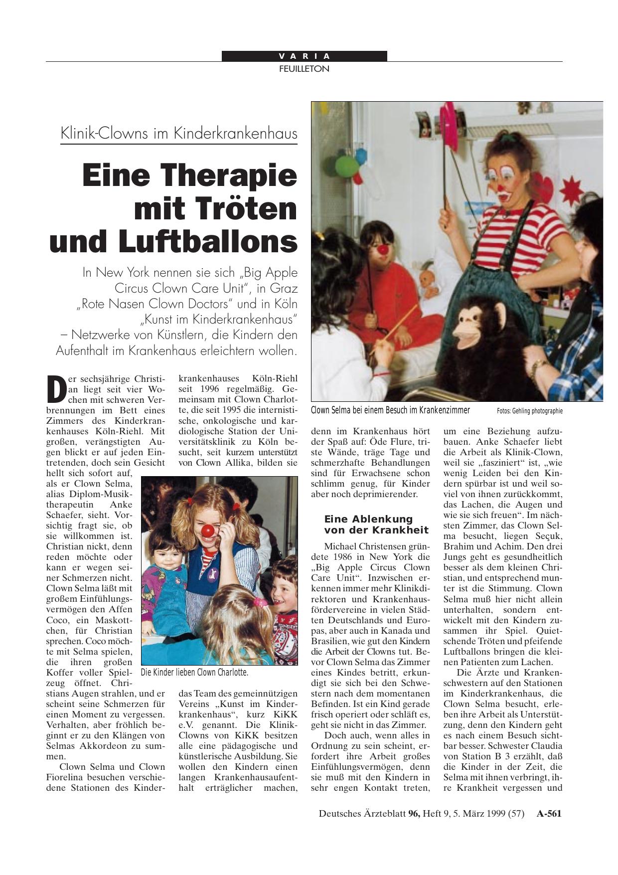 Vorschauseite 1: Klinik-Clowns im Kinderkrankenhaus: Eine Therapie mit Tröten und Luftballons