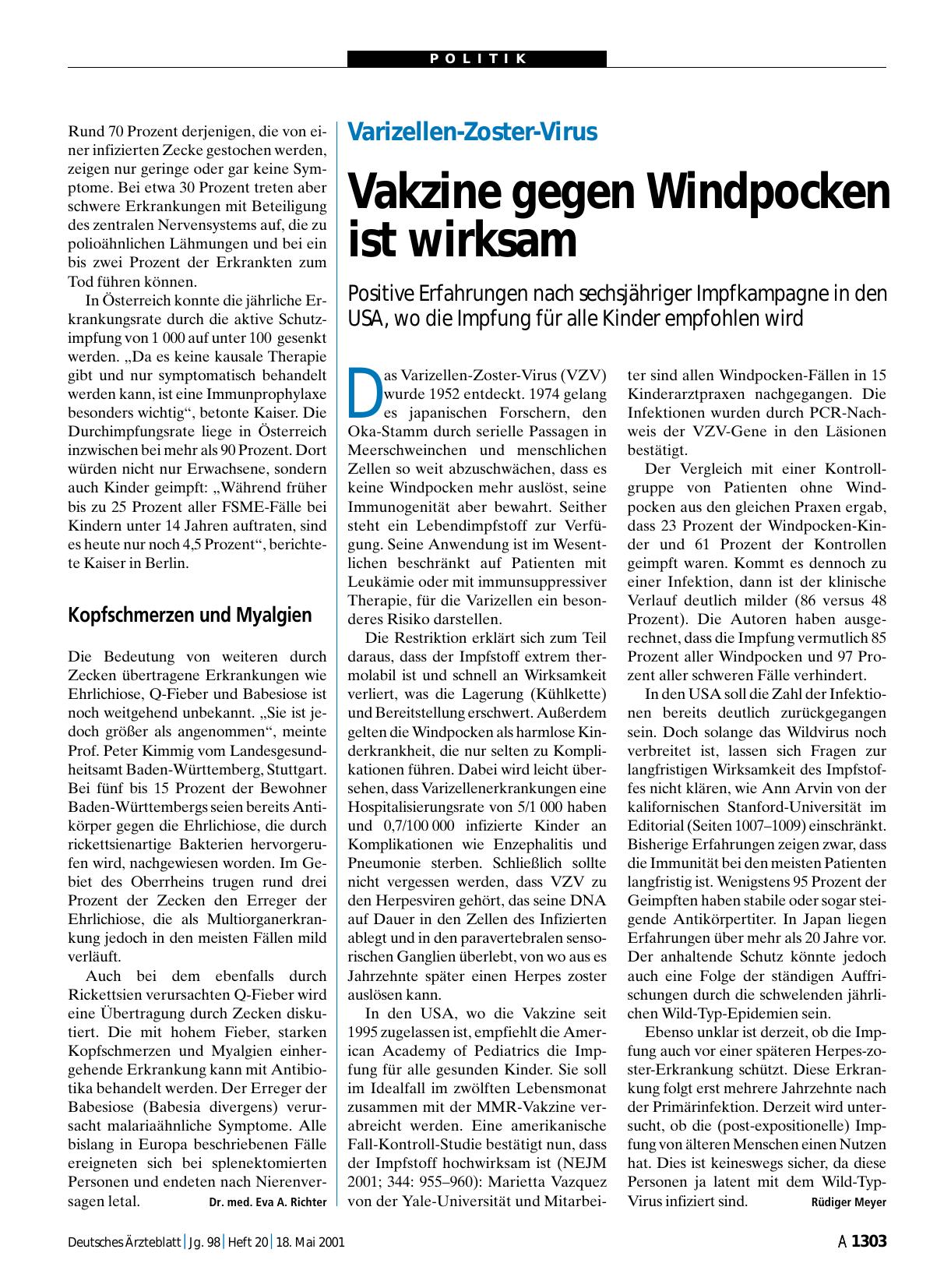 Vorschauseite 1: Varizellen-Zoster-Virus: Vakzine gegen Windpocken ist wirksam