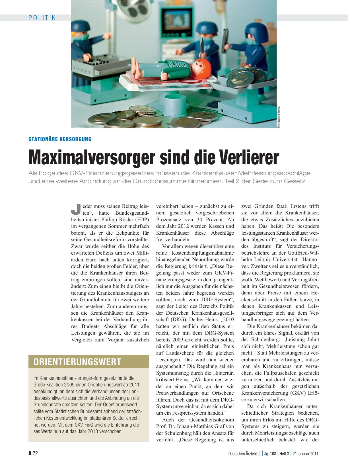 Vorschauseite 1: Stationäre Versorgung: Maximalversorger sind die Verlierer