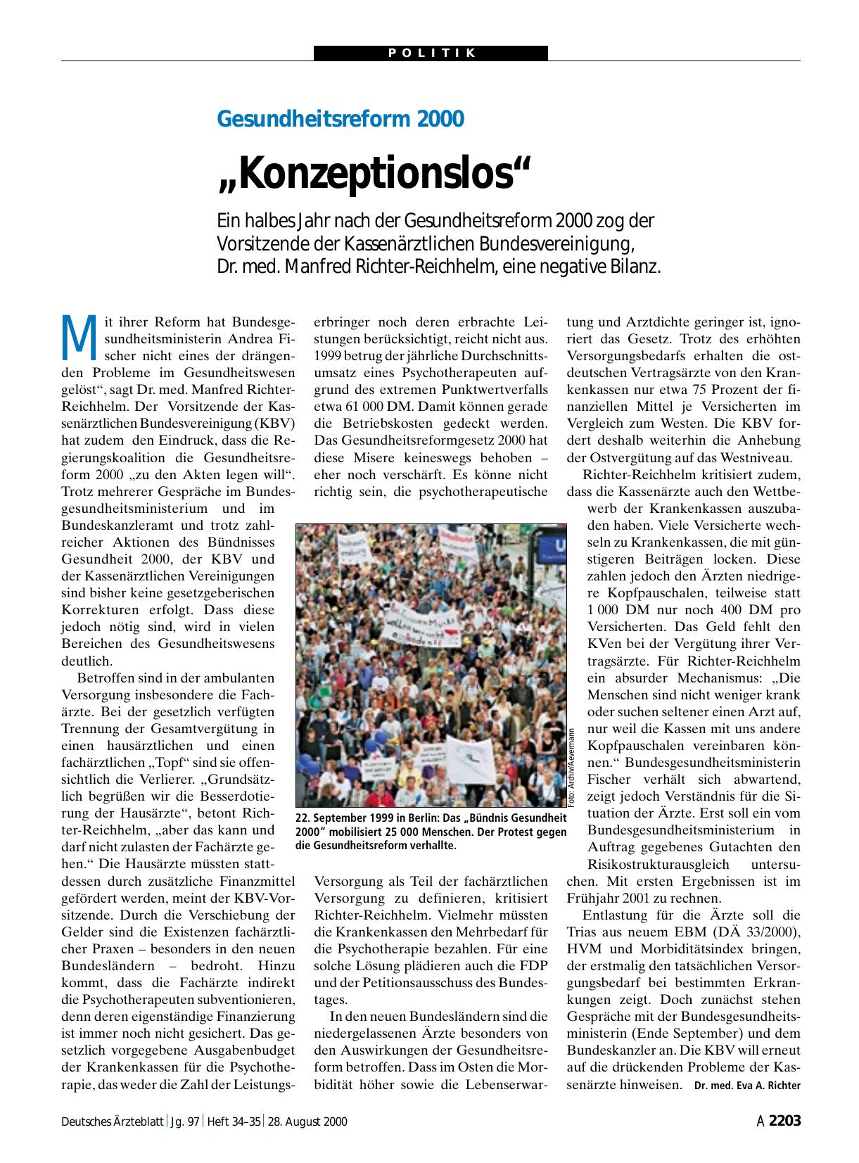 Vorschauseite 1: Gesundheitsreform 2000: „Konzeptionslos“